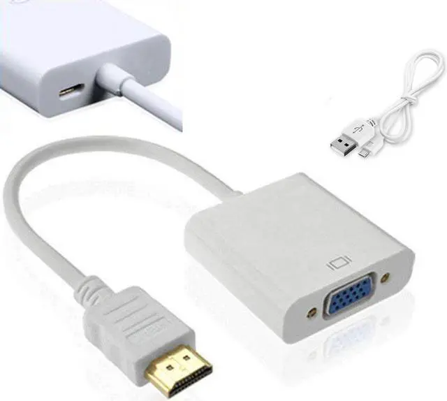 Main image of ESTONE HDMI to VGA with Micro USB Charging Cord, Gold-Plated HDMI to VGA Adapter (Male to Female) Compatible for Computer, Desktop, Laptop, PC, Monitor, Projector, HDTV, Chromebook, Raspberry Pi-White