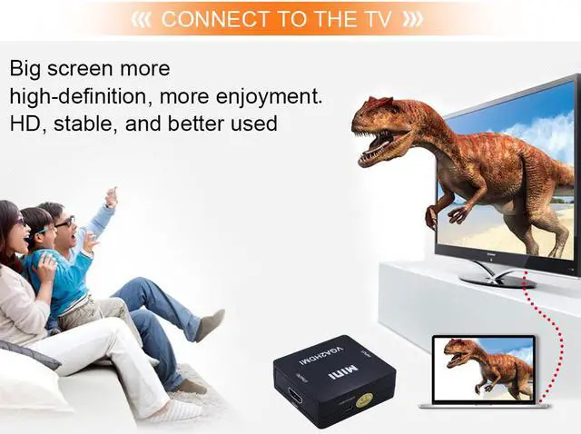 Alt view image 7 of 8 - ESTONE VGA to HDMI Converter Gold-Plated Active Full HD 1080P Male to Female Adapte with USB Cable and 3.5mm Audio Port Cable Support Computer, Desktop, Laptop, PC, Monitor, Projector, HDTV - Black