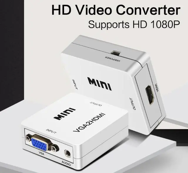 Main image of ESTONE VGA to HDMI Converter Gold-Plated Active Full HD 1080P Male to Female Adapte with USB Cable and 3.5mm Audio Port Cable Support Computer, Desktop, Laptop, PC, Monitor, Projector, HDTV - White