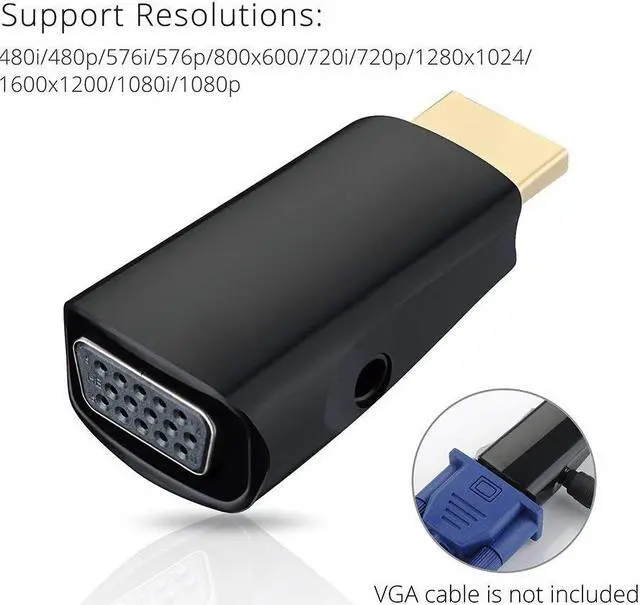 Alt view image 5 of 7 - ESTONE HDMI to VGA Converter Gold-Plated Active HD 1080P Female to Female Adapte with 3.5mm Audio for Projector HDTV Monitor Laptop PC Xbox STB Blu-ray DVD  - Black