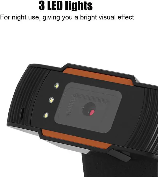 Alt view image 2 of 7 - HXSJ HD 480P USB Webcam Rotatable PC Computer Camera Video Calling and Recording with Noise-canceling Mic Clip on Style 3 LED For Skype Computer Notebook Laptop PC