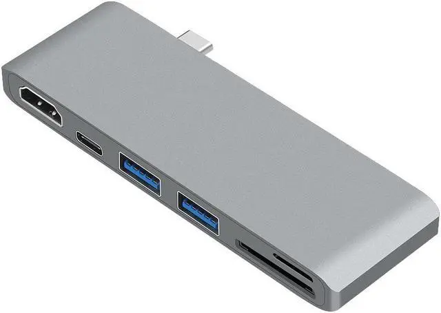 Alt view image 4 of 7 - ESTONE USB C Hub, 6 in 1 Multi Port Type C to HDMI Adapter, Type C Combo Hub with 4K HDMI, SD/MicroSD Card Reader, 2 USB 3.0 Ports, USB-C Charging Port for MacBook, iMac, ChromeBook etc- Gray