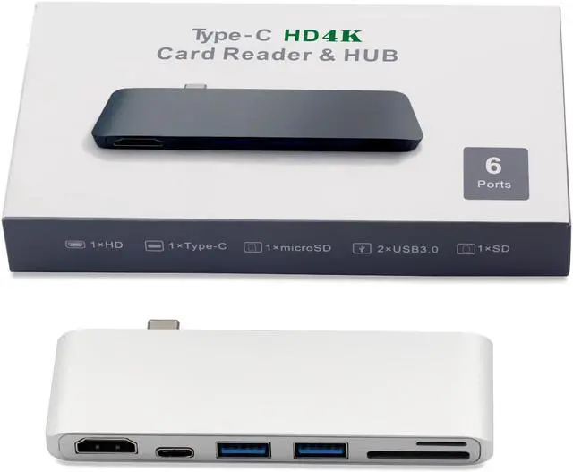 Alt view image 7 of 7 - ESTONE USB-C Hub, USB C to HDMI Adapter for MacBook 2017/2016 with 4K*2K HDMI Port, 2 USB 3.0 Ports, USB-C Power Delivery, SD/MicroSD Card Reader, Silver
