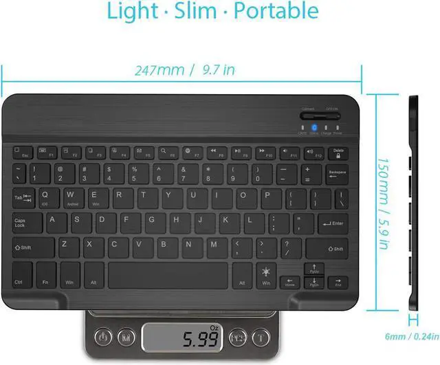 Alt view image 6 of 8 - ESTONE Universal Slim Portable Wireless Bluetooth 3.0 7-Colors Backlit Keyboard with Built in Rechargeable Battery for iPad Air 3 10.5-inch (2019) / iPad mini 5 (2019) / iPad 9.7 inch iPad 6-Black