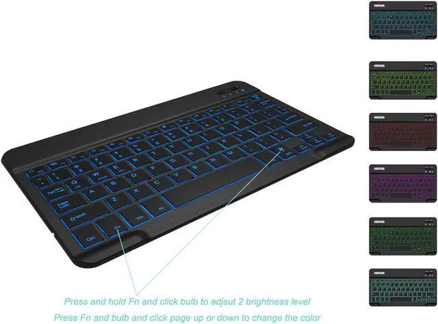 Alt view image 7 of 8 - ESTONE Universal Slim Portable Wireless Bluetooth 3.0 7-Colors Backlit Keyboard with Built in Rechargeable Battery for iPad Air 3 10.5-inch (2019) / iPad mini 5 (2019) / iPad 9.7 inch iPad 6-Black
