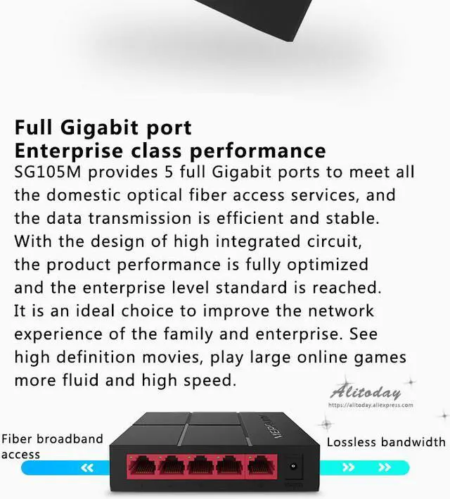 Alt view image 3 of 8 - SG105M Replace Tenda SG105 Mini 5-Port Desktop Gigabit Switch Ethernet Network Switch LAN Hub Full or Half duplex Exchange Prom