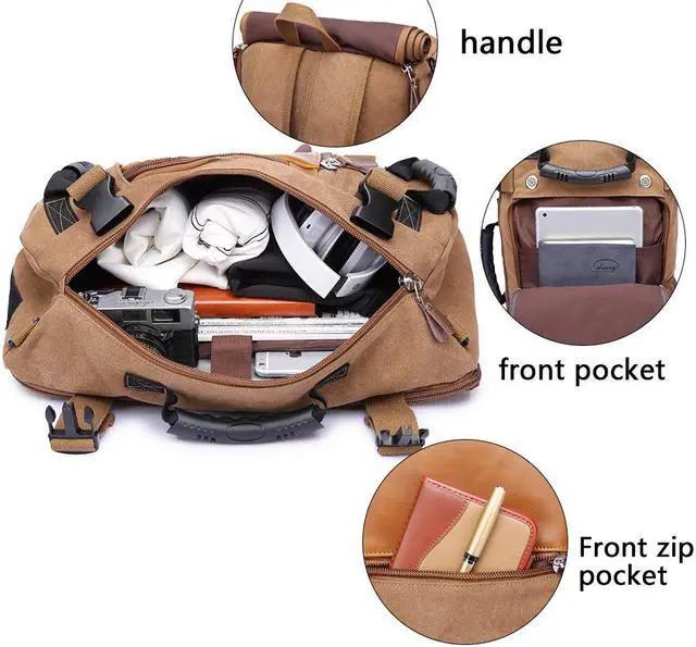 Alt view image 5 of 7 - KAKA Backpack Fashion Unisex Travel Backpack Convertible Carry-On Bag Flight Approved Weekender Duffle Backpack Canvas Shoulder Bag Rucksack fit 15.6 inch Laptop, Khaki