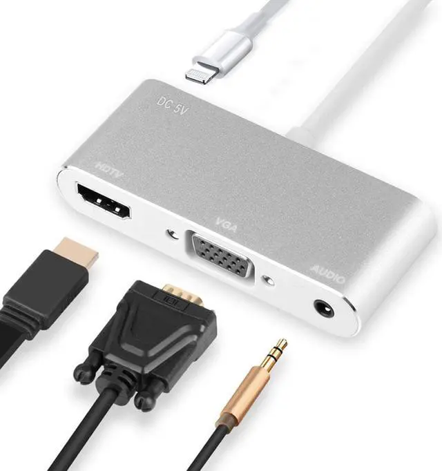 Alt view image 2 of 7 - ESTONE HDMI VGA AV Adapter Converter, 2019 Latest 4 in 1 Plug and Play Digtal AV Adapter Compatible for iPhone X / 8 / 8Plus/7/7Plus/6/6s/6s Plus/5/5s iPad iPod to Projector HDTV Projector Monitor