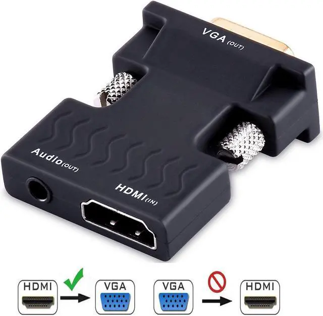 Main image of ESTONE Gold-plated Female HDMI to VGA Male Converter Adapter 1080P Stereo Audio for TVs, Speakers, Computers, Laptops, Gaming Consoles, Notebooks, Blu-ray DVD Players & More(Black)