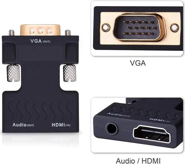 Alt view image 5 of 8 - ESTONE Gold-plated Female HDMI to VGA Male Converter Adapter 1080P Stereo Audio for TVs, Speakers, Computers, Laptops, Gaming Consoles, Notebooks, Blu-ray DVD Players & More(Black)
