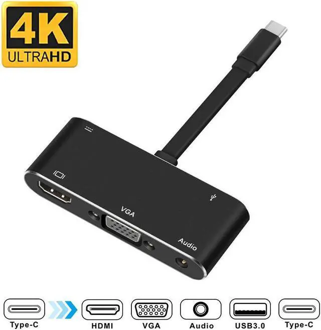 Main image of ESTONE USB-C to HDMI VGA Adapter, USB 3.1 Type C to VGA HDMI 4K UHD Converter Adaptor Thunderbolt 3 Compatible Dual Screen Display with Aluminium for 2016/2017 MacBook, Macbook pro