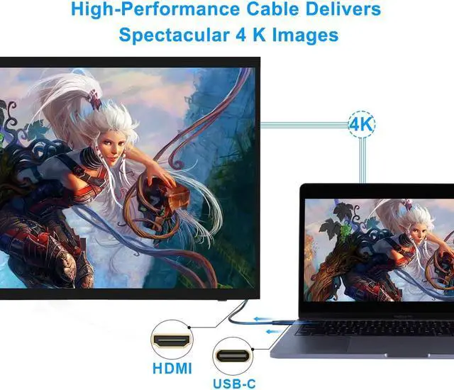 Alt view image 6 of 8 - ESTONE USB C to HDMI Cable Adapter, 4K@60Hz Cable Adapter(Thunderbolt 3 Compatible) for iPad Pro,MacBook Pro 2018 iMac, ChromeBook Pixel, Galaxy S9 Note9 S8 Surface Book hdmi USB-c , 7ft/1.8M, Black