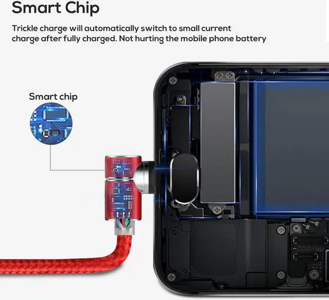 Alt view image 3 of 8 - ESTONE USB Magnetic Cable, Micro iphone and Type C 3in1, 90 Degree Right Angle,Nylon Braided Cord,360 Magnetic Charging Cable with Led Light,for Mirco , Type C, iphone,(2-Pack, 3.3ft, Red)
