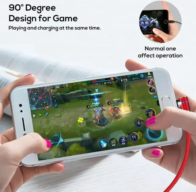 Alt view image 5 of 8 - ESTONE USB Magnetic Cable, Micro iphone and Type C 3in1, 90 Degree Right Angle,Nylon Braided Cord,360 Magnetic Charging Cable with Led Light,for Mirco , Type C, iphone,(2-Pack, 3.3ft, Red)