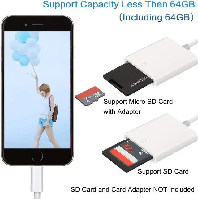 Alt view image 2 of 7 - ESTONE SD Card Camera Reader for iPhone iPad Trail Game Camera Card Viewer Reader for iPhone 6/6s/6s Plus/5/5s/7/7 Plus/8/8 Plus/X/XS MAX/iPad Mini/Air/Pro, No App Required-Whtie