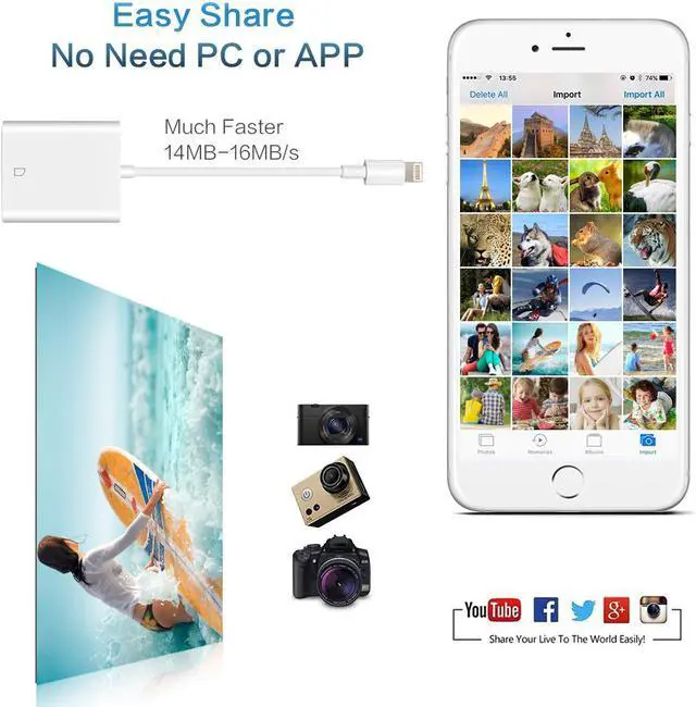 Alt view image 7 of 7 - ESTONE SD Card Camera Reader Adapter for iPhone iPad [Support iOS 9.2 or up] Trail Game Camera Card Viewer Reader for iPhone 5/5s/6/6s/6Plus/7/7s/7Plus/8/8Plus/X/XS/iPad Mini/Air,No APP Needed