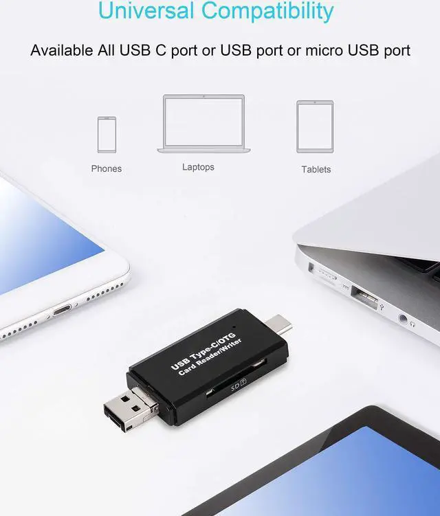 Alt view image 4 of 7 - ESTONE SD Card Reader, USB 3.0/Type C/Micro-USB SD/Micro SD Card Reader OTG Adapter for TF, SD, Micro SD, SDXC, SDHC, MMC, RS-MMC, Micro SDXC, Micro SDHC, UHS-I for Mac, Windows, Linux, PC, Laptop