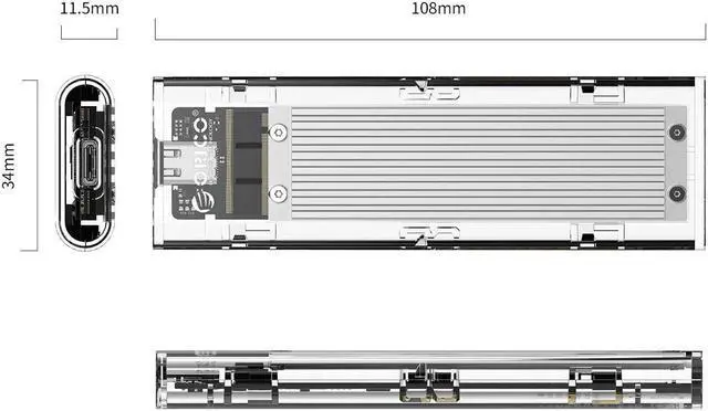 Alt view image 2 of 7 - ESTONE Transparent NVMe M.2 Enclosure Tool-Free USB3.1 Type-C Gen2 10Gbps to M.2 SSD Enclosure for Intel 660p/Samsung 970 EVO/Samsung970 Pro 2230/2242/2260/2280 PCIe NVMe M-Key SSD up to 2TB-Silver