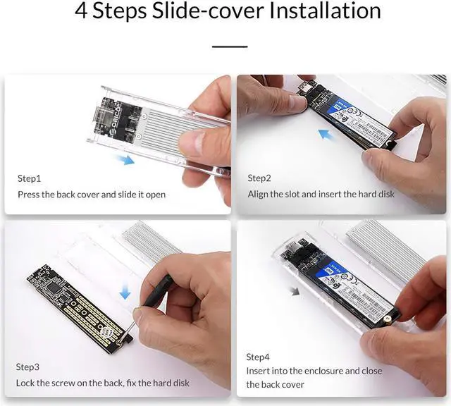 Alt view image 6 of 7 - ESTONE Transparent NVMe M.2 Enclosure Tool-Free USB3.1 Type-C Gen2 10Gbps to M.2 SSD Enclosure for Intel 660p/Samsung 970 EVO/Samsung970 Pro 2230/2242/2260/2280 PCIe NVMe M-Key SSD up to 2TB-Silver