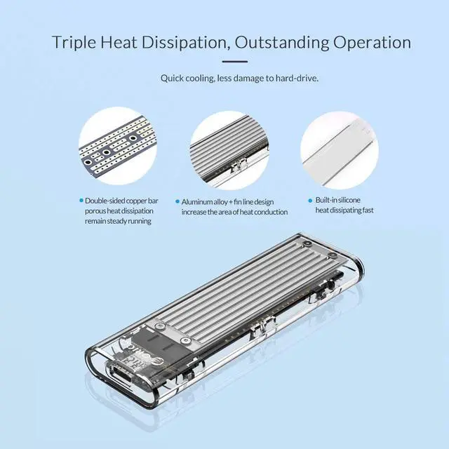 Alt view image 3 of 7 - ESTONE Transparent NVMe M.2 Enclosure Tool-Free USB3.1 Type-C Gen2 10Gbps to M.2 SSD Enclosure for Intel 660p/Samsung 970 EVO/Samsung970 Pro 2230/2242/2260/2280 PCIe NVMe M-Key SSD up to 2TB-Silver