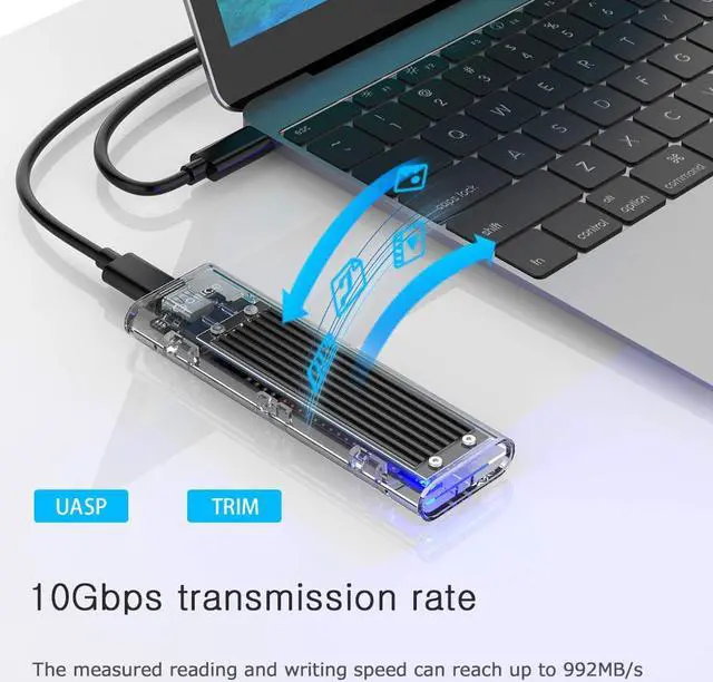 Alt view image 6 of 8 - ESTONE Transparent NVMe M.2 Enclosure Tool-Free USB3.1 Type-C Gen2 10Gbps to M.2 SSD Enclosure for Intel 660p/Samsung 970 EVO/Samsung970 Pro 2230/2242/2260/2280 PCIe NVMe M-Key SSD up to 2TB-Black