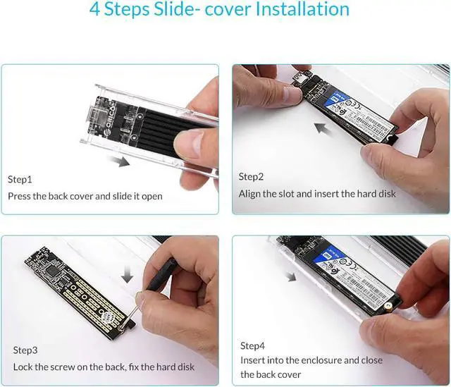 Alt view image 7 of 8 - ESTONE Transparent NVMe M.2 Enclosure Tool-Free USB3.1 Type-C Gen2 10Gbps to M.2 SSD Enclosure for Intel 660p/Samsung 970 EVO/Samsung970 Pro 2230/2242/2260/2280 PCIe NVMe M-Key SSD up to 2TB-Black