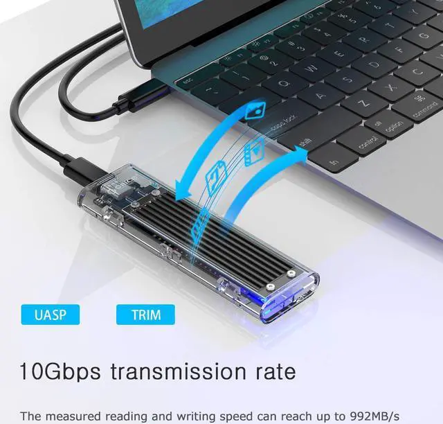 Alt view image 7 of 8 - ESTONE Transparent M.2 NVME SSD Enclosure M.2 to USB 3.1 Type-C Gen 2 NVME M.2 Case for NVME SSD for Intel 660p/Samsung 970 EVO/Samsung970 Pro 2230/2242/2260/2280 PCIe NVMe M-Key SSD up to 2TB-Black