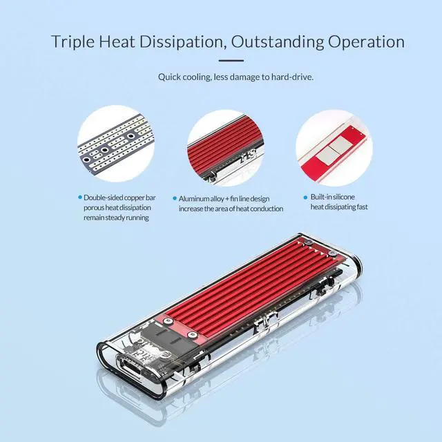 Alt view image 3 of 8 - ESTONE Transparent M.2 NVME SSD Enclosure M.2 to USB 3.1 Type-C Gen 2 NVME M.2 Case for NVME SSD for Intel 660p/Samsung 970 EVO/Samsung970 Pro 2230/2242/2260/2280 PCIe NVMe M-Key SSD up to 2TB-Red
