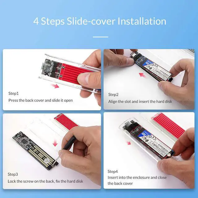 Alt view image 6 of 7 - ESTONE M.2 SSD Enclosure USB 3.1 USB C to NVMe M.2 Adapter Transparent USB 3.1 Type C Gen 2 10Gbps to M-Key Hard Drive Caddy External Case for 2230/2242/2260/2280 Support UASP, Tool-Free -Red