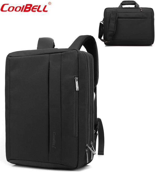 Black Leather Multifunction Laptop Messenger Bag
