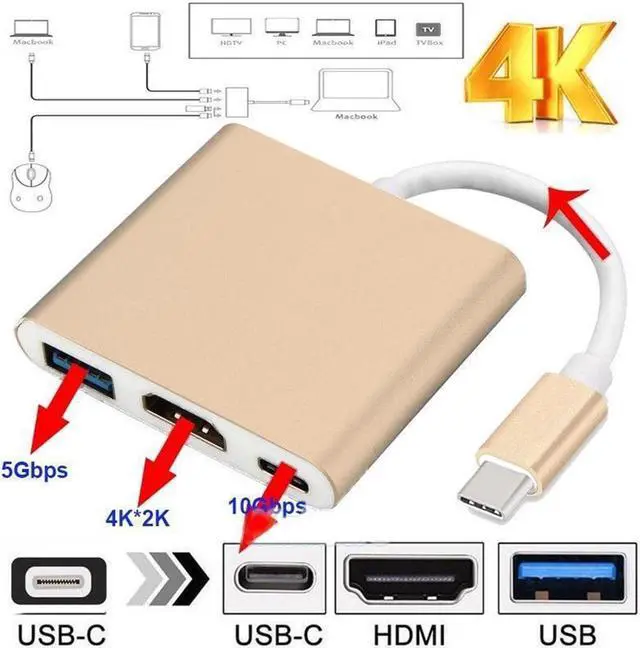 Alt view image 5 of 7 - USB 3.1 Type-C to HDMI USB 3.0 USB-C Multiport Adapter 5Gbps Hub For Mac Pro PC