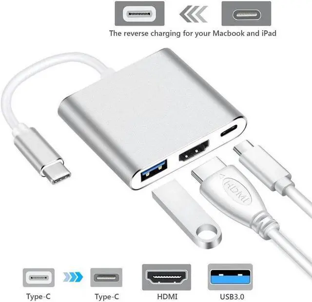 Alt view image 2 of 7 - USB 3.1 Type-C to HDMI USB 3.0 USB-C Multiport Adapter 5Gbps Hub For Mac Pro PC