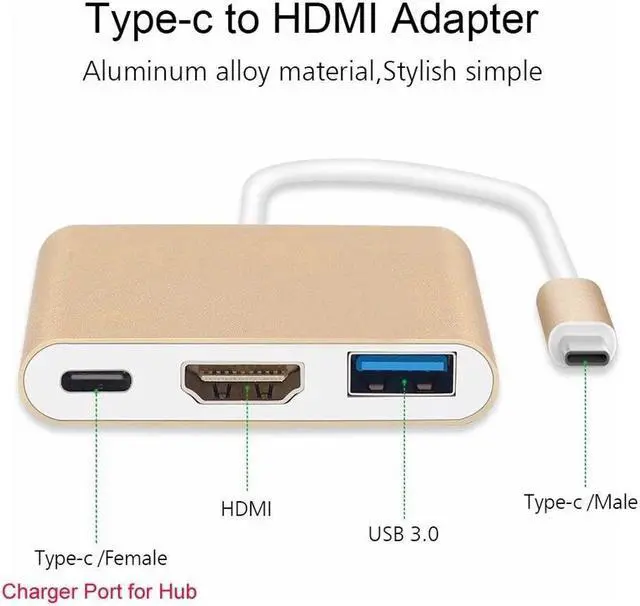 Alt view image 4 of 7 - USB 3.1 Type-C to HDMI USB 3.0 USB-C Multiport Adapter 5Gbps Hub For Mac Pro PC
