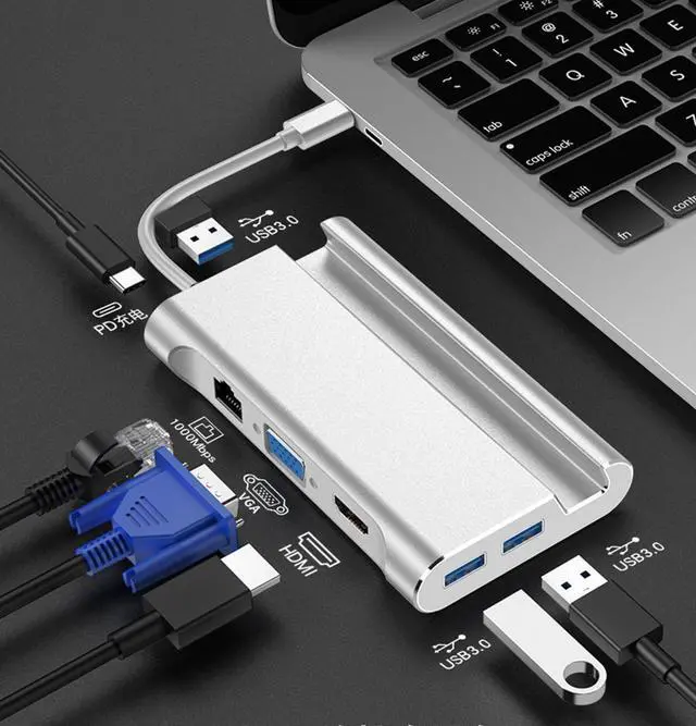 Alt view image 5 of 7 - 7-in-1 Type C HDMI VGA Adapters Hubs USB3.0 RJ45 PD3.0 USB Docking Station