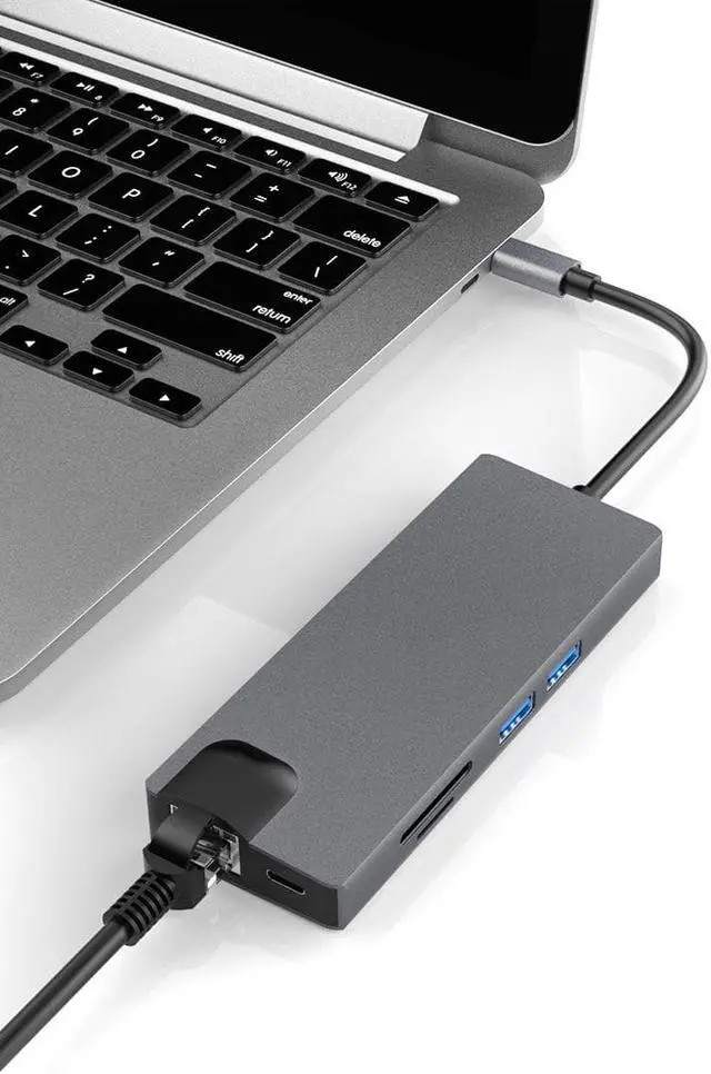 Alt view image 3 of 6 - 8-in-1Type-C to USB3.0 Gigabit LAN VGA HDMI Hub Power Port SD/TF Docking Station