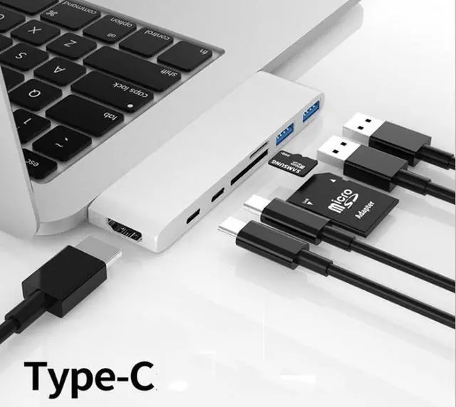 Alt view image 3 of 7 - Double Type-C Adapters To HDMI USB3.0 PD SD/TF Hubs for 4K Projector USB Flash