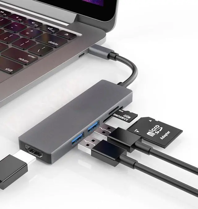 Alt view image 7 of 7 - 5-in-1 Usb Hubs Type C to USB3.0 HDMI SD TF Type-C Docking Station Plug and Play
