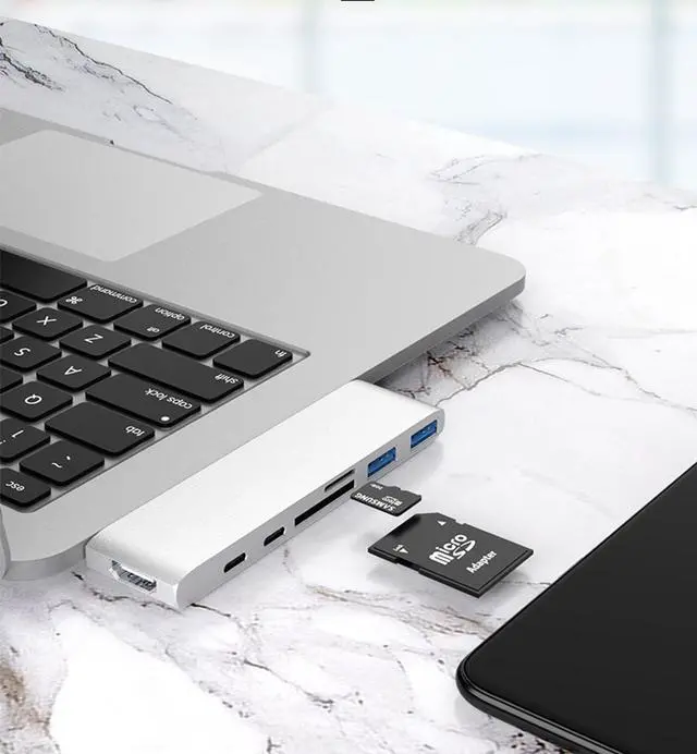 Alt view image 2 of 7 - Double Type-C Adapters To HDMI USB3.0 PD SD/TF Hubs for 4K Projector USB Flash