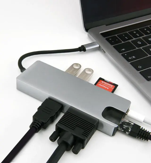 Main image of 8-in-1Type-C to USB3.0 Gigabit LAN VGA HDMI Hub Power Port SD/TF Docking Station