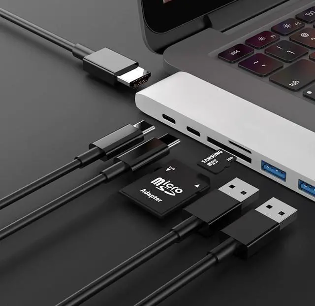 Alt view image 6 of 7 - Double Type-C Adapters To HDMI USB3.0 PD SD/TF Hubs for 4K Projector USB Flash