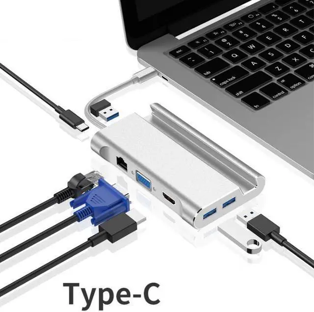 Alt view image 2 of 7 - 7-in-1 Type C HDMI VGA Adapters Hubs USB3.0 RJ45 PD3.0 USB Docking Station