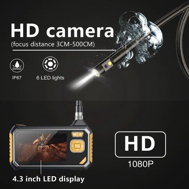 Alt view image 7 of 7 - Inskam113-2 Dual-lens 10M 4.3-inch Large Screen Borescope HD 1080P Hard Wire  + IP67 Waterproof for Car Sewer Air Conditioner Mechanical Maintenance-10M