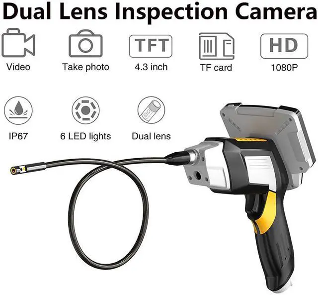 Alt view image 6 of 6 - Inskam112-2 5M Gun style Dual-lens Borescope HD 1080P 4.3-inch HD display Dual-cameras + IP67 Waterproof  for Car Sewer Air Conditioner Mechanical Maintenance-5M