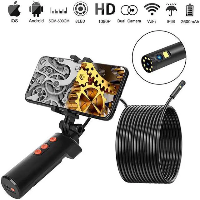Main image of F280-8mm-10m Handle WIFI Endoscope Camera Dual Camera Lens 1080P 10M IP68 Waterproof Hard Wire 8mm 9 LED Borescope Camera For Android IOS