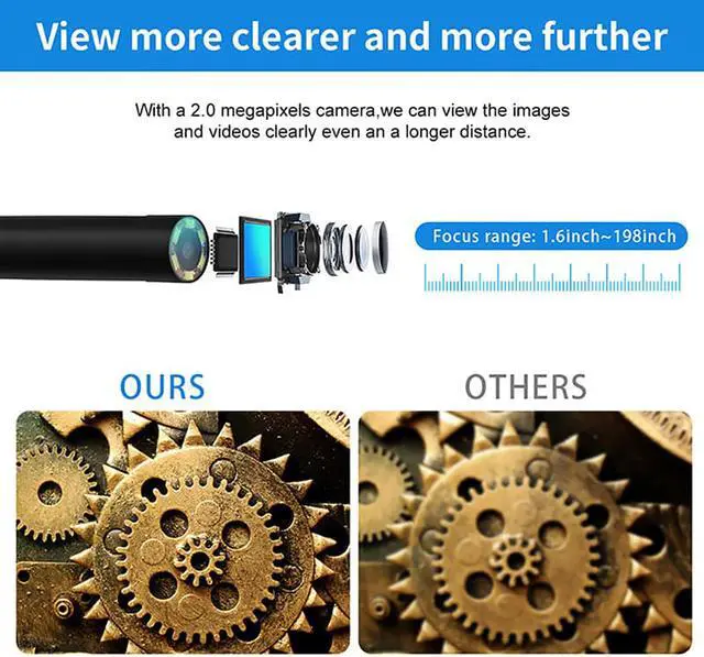 Alt view image 3 of 7 - 109-11.5mm-10m Upgrade 5.0MP 1944P HD WiFi Borescope Semi-Rigid Hard Wire Inspection Camera with Auto Focus HD Snake Camera for Android and iOS Tablet