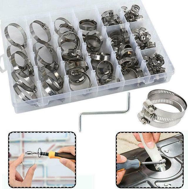 Alt view image 7 of 7 - Screw Tool Kit Stainless Steel 304 80PCS 8-44mm Adjustable Hose Clamp Crimping