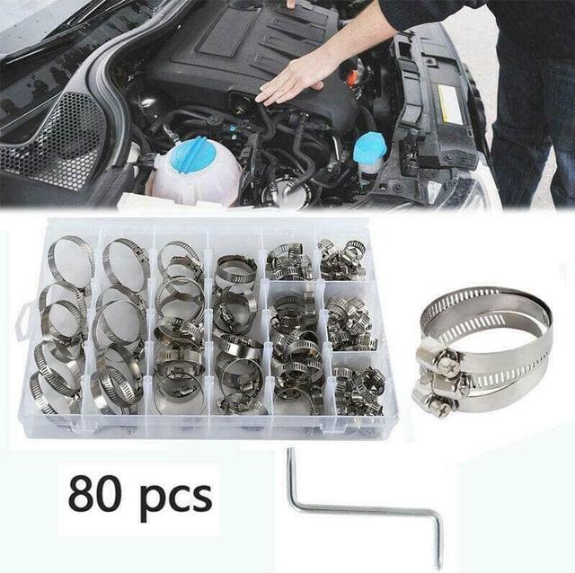 Alt view image 4 of 7 - Screw Tool Kit Stainless Steel 304 80PCS 8-44mm Adjustable Hose Clamp Crimping