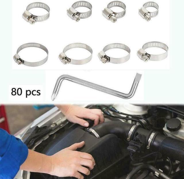 Alt view image 5 of 7 - Screw Tool Kit Stainless Steel 304 80PCS 8-44mm Adjustable Hose Clamp Crimping