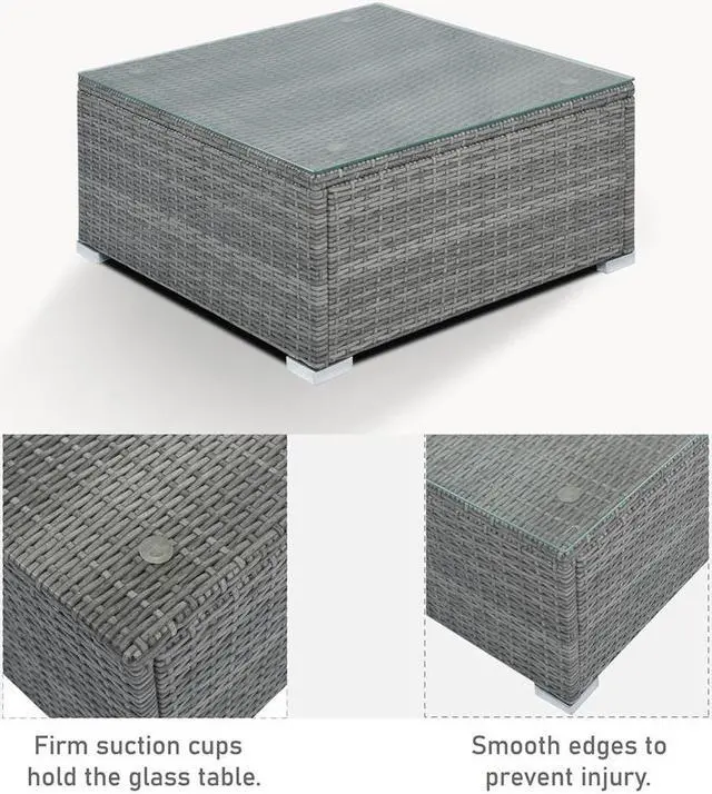 Alt view image 4 of 7 - 8-Pieces Outdoor Patio Furniture Sets, Garden Conversation Wicker Sofa Set, Single Sofa Combinable, Beige Cushions Gray Wicker