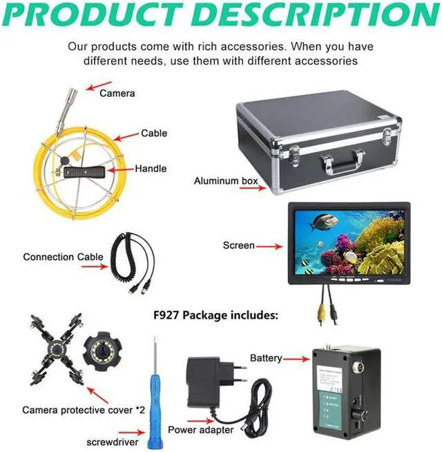 Alt view image 7 of 7 - VisiPower Draining plumbing Wire inspection 7" Monitor Pipe Inspection Video Camera,IP68 HD Drain Sewer Pipeline Industrial Endoscope Borescope with 12PCS LED Lights,Cable Length 20m/65ft